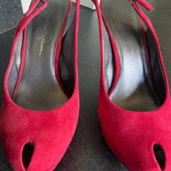 Red suede peep -toe platform pumps - Jessica Simpson - Picture 3 of 4